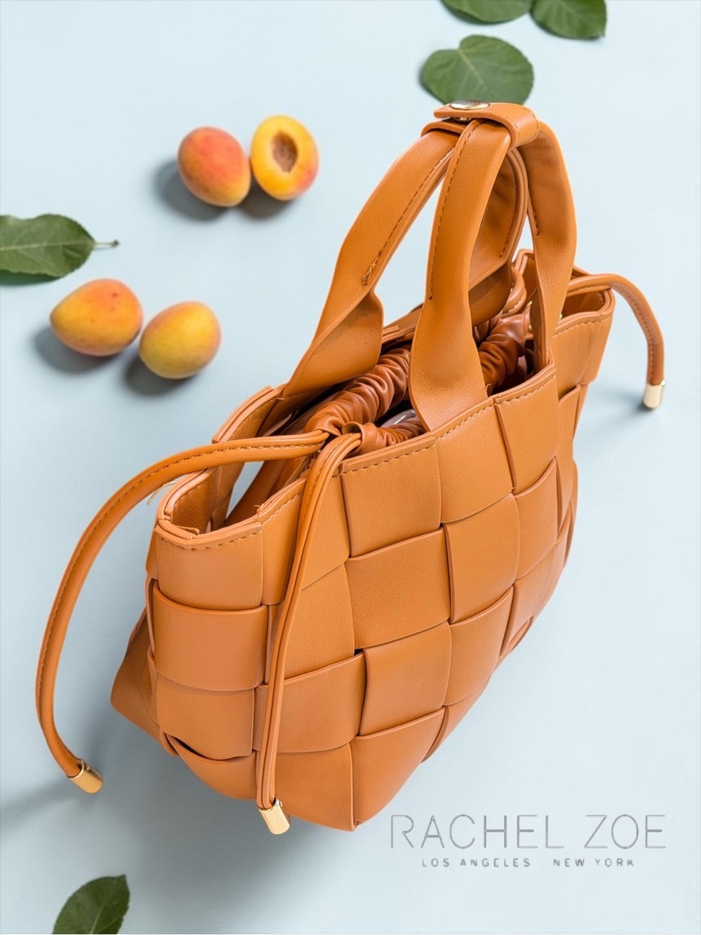 NWOT Rachel Zoe Woven Bucket Bag with Crossbody Strap - Cognac Tan - Picture 3 of 10